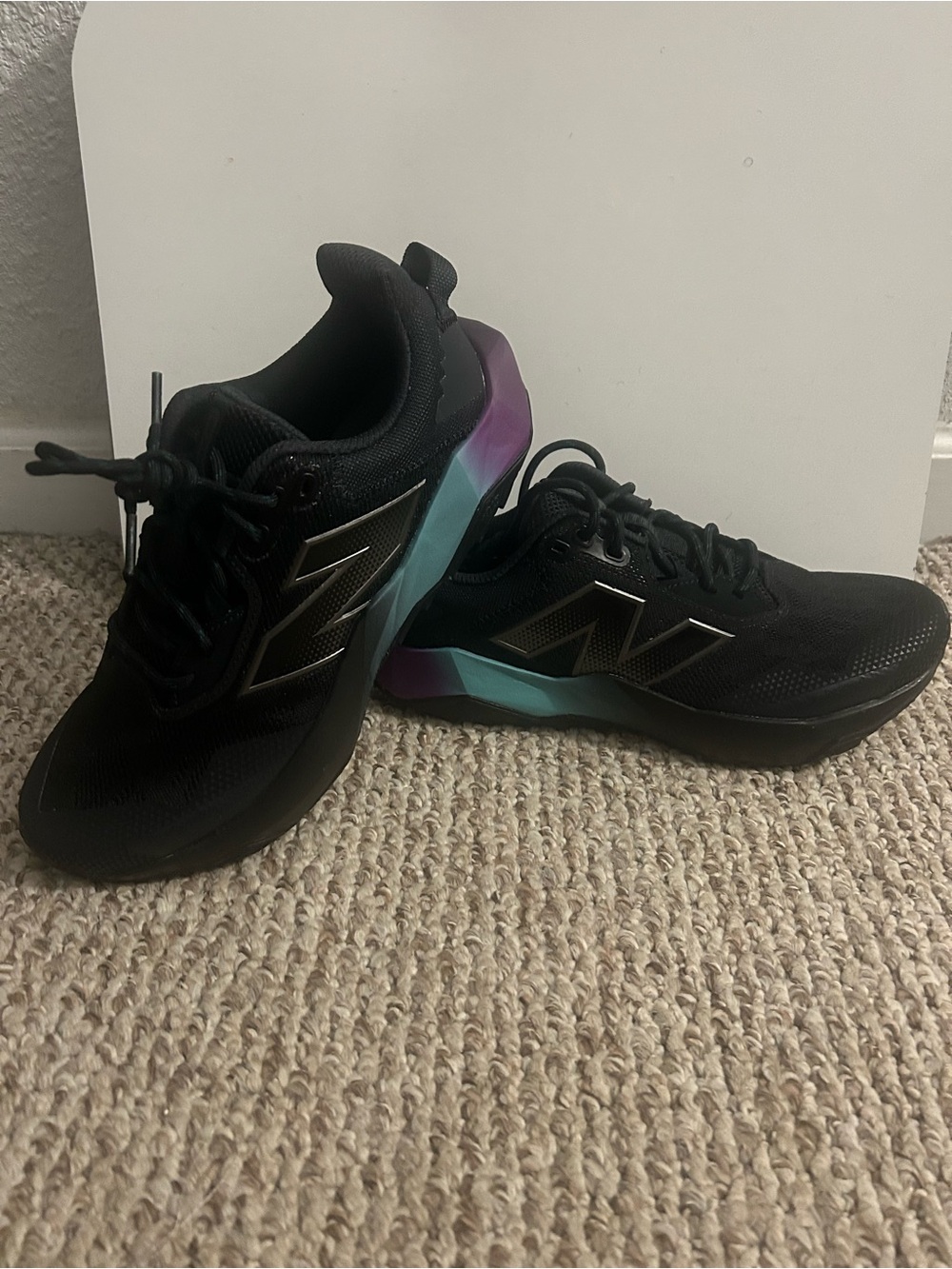 New Balance Women's Black Running Sneakers with Teal & Purple Gradient Sole